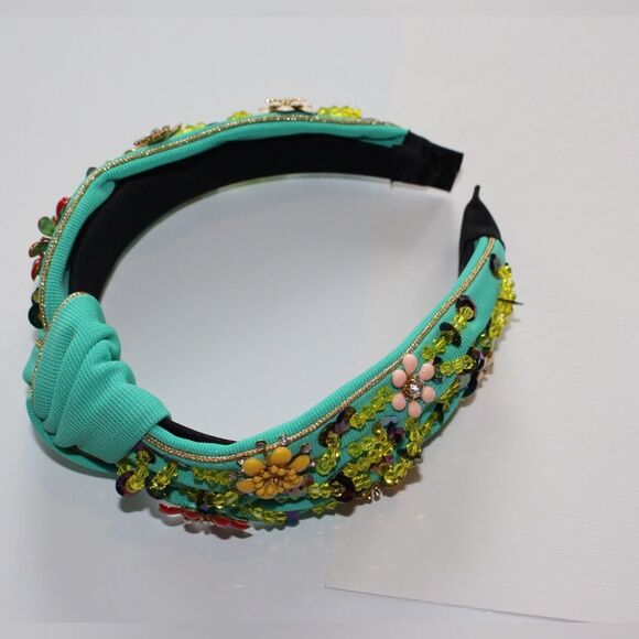 New handmade embroidered blue/green headband main image 7